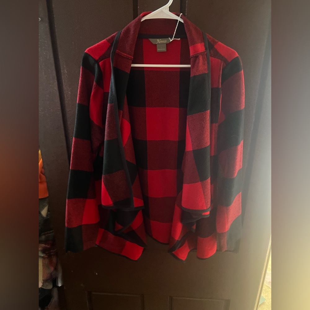 Natural Reflections Red and Black Plaid Cardigan